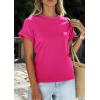 image:imagePRETTYGARDEN Womens Summer Tops 2026 Spring Casual Rolled Short Sleeve Basic Tees Crew Neck Work Shirts Fashion ClothingRose Red