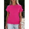 image:imagePRETTYGARDEN Womens Summer Tops 2026 Spring Casual Rolled Short Sleeve Basic Tees Crew Neck Work Shirts Fashion ClothingRose Red