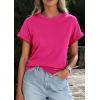 image:imagePRETTYGARDEN Womens Summer Tops 2026 Spring Casual Rolled Short Sleeve Basic Tees Crew Neck Work Shirts Fashion ClothingRose Red