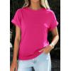 image:imagePRETTYGARDEN Womens Summer Tops 2026 Spring Casual Rolled Short Sleeve Basic Tees Crew Neck Work Shirts Fashion ClothingRose Red