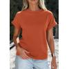 image:imagePRETTYGARDEN Womens Summer Tops 2026 Spring Casual Rolled Short Sleeve Basic Tees Crew Neck Work Shirts Fashion ClothingRust Red