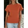 image:imagePRETTYGARDEN Womens Summer Tops 2026 Spring Casual Rolled Short Sleeve Basic Tees Crew Neck Work Shirts Fashion ClothingRust Red