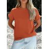image:imagePRETTYGARDEN Womens Summer Tops 2026 Spring Casual Rolled Short Sleeve Basic Tees Crew Neck Work Shirts Fashion ClothingRust Red