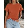 image:imagePRETTYGARDEN Womens Summer Tops 2026 Spring Casual Rolled Short Sleeve Basic Tees Crew Neck Work Shirts Fashion ClothingRust Red