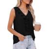 image:imagePRETTYGARDEN Womens Tank Tops 2026 Summer Dressy Casual Blouses Sleeveless Ruffle V Neck Swiss Dot Button Down Work ShirtsBlack