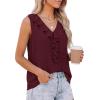 image:imagePRETTYGARDEN Womens Tank Tops 2026 Summer Dressy Casual Blouses Sleeveless Ruffle V Neck Swiss Dot Button Down Work ShirtsBurgundy