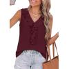 image:imagePRETTYGARDEN Womens Tank Tops 2026 Summer Dressy Casual Blouses Sleeveless Ruffle V Neck Swiss Dot Button Down Work ShirtsBurgundy