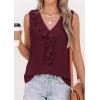 image:imagePRETTYGARDEN Womens Tank Tops 2026 Summer Dressy Casual Blouses Sleeveless Ruffle V Neck Swiss Dot Button Down Work ShirtsBurgundy