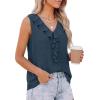 image:imagePRETTYGARDEN Womens Tank Tops 2026 Summer Dressy Casual Blouses Sleeveless Ruffle V Neck Swiss Dot Button Down Work ShirtsDark Blue