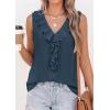 image:imagePRETTYGARDEN Womens Tank Tops 2026 Summer Dressy Casual Blouses Sleeveless Ruffle V Neck Swiss Dot Button Down Work ShirtsDark Blue