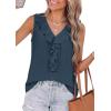 image:imagePRETTYGARDEN Womens Tank Tops 2026 Summer Dressy Casual Blouses Sleeveless Ruffle V Neck Swiss Dot Button Down Work ShirtsDark Blue