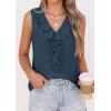 image:imagePRETTYGARDEN Womens Tank Tops 2026 Summer Dressy Casual Blouses Sleeveless Ruffle V Neck Swiss Dot Button Down Work ShirtsDark Blue