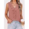 image:imagePRETTYGARDEN Womens Tank Tops 2026 Summer Dressy Casual Blouses Sleeveless Ruffle V Neck Swiss Dot Button Down Work ShirtsDusty Pink
