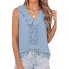 image:imagePRETTYGARDEN Womens Tank Tops 2026 Summer Dressy Casual Blouses Sleeveless Ruffle V Neck Swiss Dot Button Down Work ShirtsLight Blue