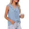 image:imagePRETTYGARDEN Womens Tank Tops 2026 Summer Dressy Casual Blouses Sleeveless Ruffle V Neck Swiss Dot Button Down Work ShirtsLight Blue