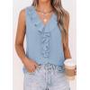 image:imagePRETTYGARDEN Womens Tank Tops 2026 Summer Dressy Casual Blouses Sleeveless Ruffle V Neck Swiss Dot Button Down Work ShirtsLight Blue