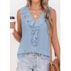 image:imagePRETTYGARDEN Womens Tank Tops 2026 Summer Dressy Casual Blouses Sleeveless Ruffle V Neck Swiss Dot Button Down Work ShirtsLight Blue