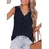 image:imagePRETTYGARDEN Womens Tank Tops 2026 Summer Dressy Casual Blouses Sleeveless Ruffle V Neck Swiss Dot Button Down Work ShirtsNavy Blue