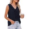 image:imagePRETTYGARDEN Womens Tank Tops 2026 Summer Dressy Casual Blouses Sleeveless Ruffle V Neck Swiss Dot Button Down Work ShirtsNavy Blue