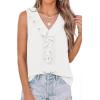 image:imagePRETTYGARDEN Womens Tank Tops 2026 Summer Dressy Casual Blouses Sleeveless Ruffle V Neck Swiss Dot Button Down Work ShirtsOffwhite