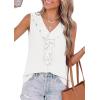 image:imagePRETTYGARDEN Womens Tank Tops 2026 Summer Dressy Casual Blouses Sleeveless Ruffle V Neck Swiss Dot Button Down Work ShirtsOffwhite