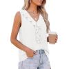 image:imagePRETTYGARDEN Womens Tank Tops 2026 Summer Dressy Casual Blouses Sleeveless Ruffle V Neck Swiss Dot Button Down Work ShirtsOffwhite