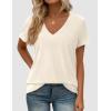 image:imagePRETTYGARDEN Womens Tops Short Sleeve Oversized Tshirts Shirts 2026 Summer Casual V Neck Loose Basic Tees Spring Tunic BlouseBeige