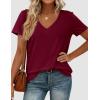 image:imagePRETTYGARDEN Womens Tops Short Sleeve Oversized Tshirts Shirts 2026 Summer Casual V Neck Loose Basic Tees Spring Tunic BlouseBurgundy