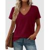 image:imagePRETTYGARDEN Womens Tops Short Sleeve Oversized Tshirts Shirts 2026 Summer Casual V Neck Loose Basic Tees Spring Tunic BlouseBurgundy