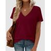 image:imagePRETTYGARDEN Womens Tops Short Sleeve Oversized Tshirts Shirts 2026 Summer Casual V Neck Loose Basic Tees Spring Tunic BlouseBurgundy
