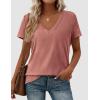 image:imagePRETTYGARDEN Womens Tops Short Sleeve Oversized Tshirts Shirts 2026 Summer Casual V Neck Loose Basic Tees Spring Tunic BlouseCoral Pink