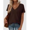 image:imagePRETTYGARDEN Womens Tops Short Sleeve Oversized Tshirts Shirts 2026 Summer Casual V Neck Loose Basic Tees Spring Tunic BlouseDark Brown