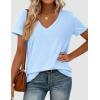 image:imagePRETTYGARDEN Womens Tops Short Sleeve Oversized Tshirts Shirts 2026 Summer Casual V Neck Loose Basic Tees Spring Tunic BlouseLight Blue