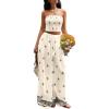 image:imagePRETTYGARDEN 2 Piece Sets for Women Summer 2026 Travel Outfits Print Tube Tops Wide Leg Pants Beach Vacation ClothesBeige