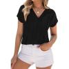 image:imagePRETTYGARDEN Blouses for Women Dressy Casual Spring 2026 Cap Sleeve V Neck Lace Trim Boho Tops Work Shirts Summer ClothesBlack