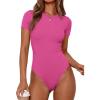 image:imagePRETTYGARDEN Body Suits for Womens Summer Tops 2026 Casual Short Sleeve Ribbed Fitted Basic Tee Shirts Spring Fashion ClothesHot Pink