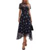 image:imagePRETTYGARDEN Cocktail Dresses for Women 2026 Summer Short Sleeve Floral Mesh Sheer Midi Party Wedding Guest DressFloral Black Blue