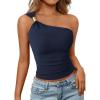 image:imagePRETTYGARDEN One Shoulder Going Out Tops for Women Trendy 2026 Summer Y2K Clothes Sleeveless Fitted Spring Fashion ShirtsNavy Blue