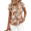 image:imagePRETTYGARDEN Rolled Short Sleeve Womens Tops Dressy Casual T Shirts Summer Floral V Neck Chiffon Blouses Vacation OutfitsKhaki Leopard