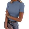image:imagePRETTYGARDEN Short Sleeve T Shirts for Women Summer Clothes 2026 Casual Spring Tops Ruffle Mock Neck Ribbed Fitted Basic TeesDusty Blue