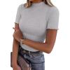 image:imagePRETTYGARDEN Short Sleeve T Shirts for Women Summer Clothes 2026 Casual Spring Tops Ruffle Mock Neck Ribbed Fitted Basic TeesGrey