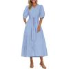 image:imagePRETTYGARDEN Summer Dresses for Women 2026 Elegant Classy Short Sleeve V Neck Ruffle A Line Belted Long Beach Vacation DressLight Blue