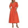 image:imagePRETTYGARDEN Summer Dresses for Women 2026 Elegant Classy Short Sleeve V Neck Ruffle A Line Belted Long Beach Vacation DressOrange