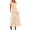 image:imagePRETTYGARDEN Summer Dresses for Women 2026 Eyelet Square Neck Puff Sleeve Smocked Wedding Guest Maxi Dress with PocketsBeige