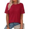 image:imagePRETTYGARDEN Summer Tops for Women 2026 Lace Short Sleeve TShirts Casual Blouses Spring Fashion Clothes Vacation OutfitsRed