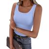 image:imagePRETTYGARDEN Tank Tops for Women 2026 Summer Sleeveless Scoop Neck Ribbed Tops Cute Spring Casual Fitted Basic Cami ShirtsLight Blue