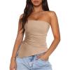 image:imagePRETTYGARDEN Tube Tops for Women Trendy Summer 2026 Spring Fashion Going Out Y2K Clothes Asymmetrical Ruched Strapless ShirtsApricot