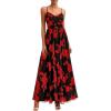 image:imagePRETTYGARDEN Women Summer Floral Maxi Dress 2026 Spirng Spaghetti Strap Mesh Boho Sundress Party Beach Vacation Long DressesBlack Red Flower