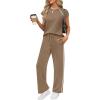 image:imagePRETTYGARDEN Womens 2 Piece Lounge Sets 2026 Summer Cap Sleeve Tops Wide Leg Pants Travel Outfits Matching Fashion ClothingKhaki