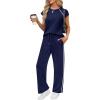 image:imagePRETTYGARDEN Womens 2 Piece Lounge Sets 2026 Summer Cap Sleeve Tops Wide Leg Pants Travel Outfits Matching Fashion ClothingNavy Blue